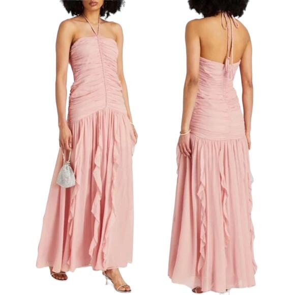 Veronica Beard Lucine Ruched Silk Halter Neck Maxi Dress Size 12 - Picture 13 of 13